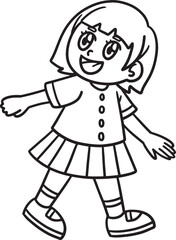 Fototapeta na wymiar Happy Little Girl Isolated Coloring Page for Kids