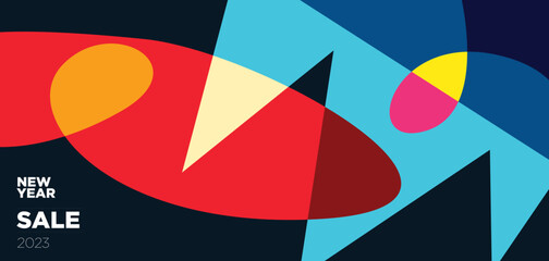 New year sale 2023 design template with fluid geometric colorful abstract