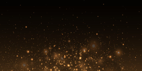 Christmas background. Magic shining gold dust. Fine, shiny dust bokeh particles fall off slightly. Fantastic shimmer effect. Vector illustrator.