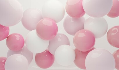 Pink and white balloons with white background. 3D rendering