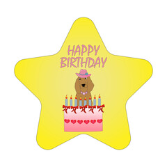 A spaniel dog with birthday cake, children illustration 