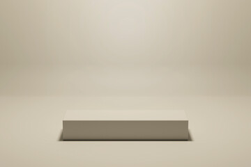 3D rendering of beige colored empty podium or pedestal display. blank product display shelf