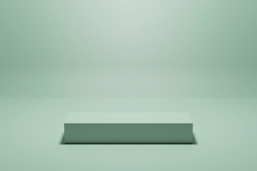 3D rendering of green colored empty podium or pedestal display. blank product display shelf