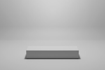 3D rendering of grey colored empty podium or pedestal display. blank product display shelf