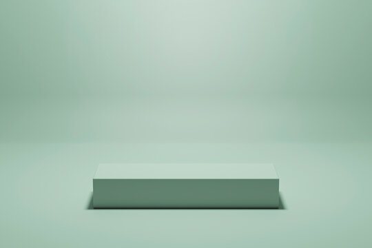 3D rendering of green colored empty podium or pedestal display. blank product display shelf © gru pictures