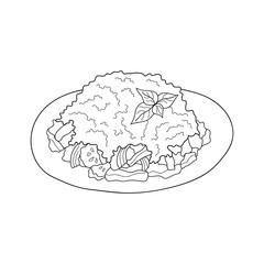 Shopska salad. Bulgarian traditional food. Vector hand-drawn illustration. Design element for menu cafe, bistro, restaurant.