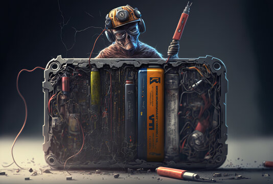 replacing the old bli on battery with a new one after disassembling a smartphone, electrical repair service. Generative AI