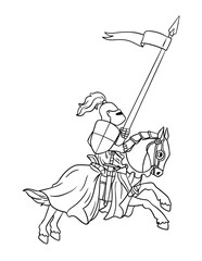 Knight Joust Isolated Coloring Page for Kids