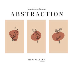 Minimalist poster with botanical branch and leaves abstract set collage - 553967964