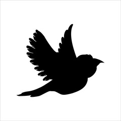 Beautiful black bird flying silhouette isolated on white background illustration 