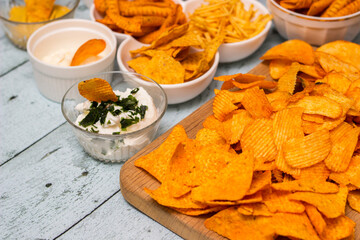 Spicy tortilla chips and sauces