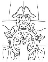 Pirate at the Helm Coloring Page for Kids