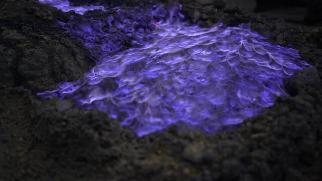 Natural Blue Burning Flame of Mount Ijen Java Indonesia
