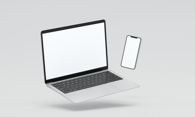 Laptop and Phone Floating in the Air Mockup