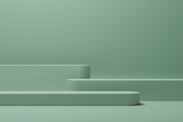 green pedestal podium and empty background, suitable for object display, 3d rendering