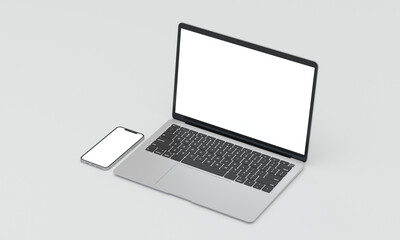 Laptop and Phone Mockup Right Isometric View