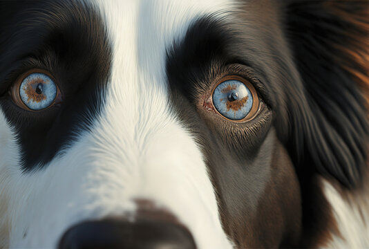 border collie dog's close up interested eyes. Generative AI