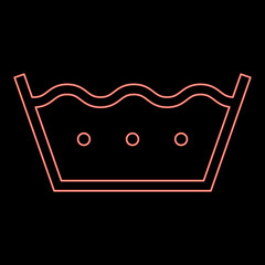 Neon wash in hot water Clothes care symbols Washing concept Laundry sign red color vector illustration image flat style