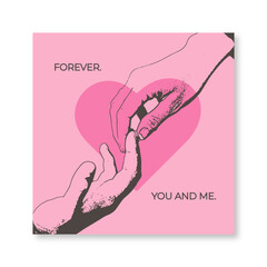Vector valentines day card You in my heart. I love you so much with pink heart. All you need is love. Cute love illustration. Hand in hand you and me forever	
