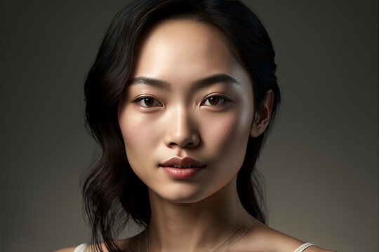 Close up portrait of a beautiful asian woman against a plain background. Generative ai