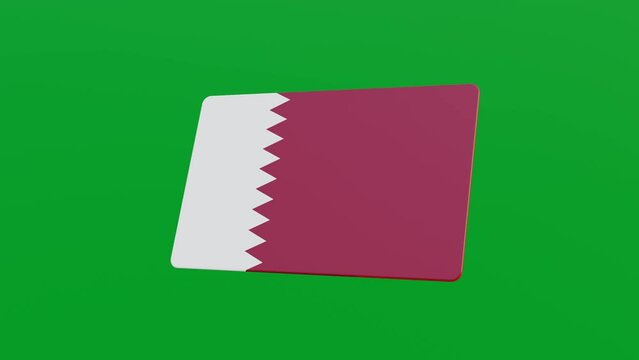 Qatar Flag card animation on green screen, Spinning 3D Qatar Flag card animation on green screen in a seamless visualization loop, Flag card spinning, 4K Chroma key animation