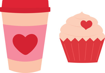 Coffee and cupcake Valentines day vector illustration