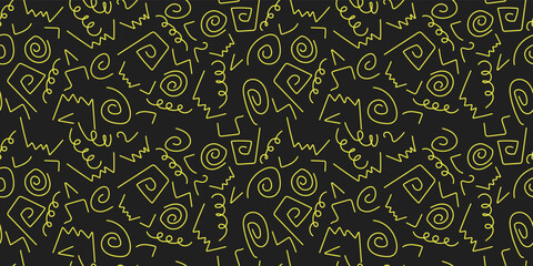 Hand-drawn squiggles. Seamless printing on surfaces, packaging, pillows, textiles. Vector.