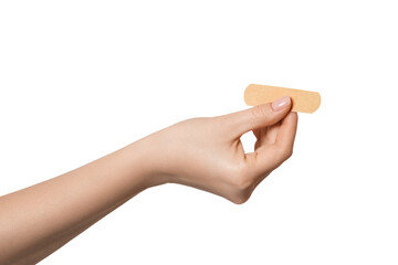 Band-aid in a female hand, isolate