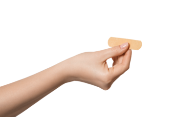 Band-aid in a female hand, isolate