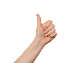 Female hand like, thumbs up, isolate