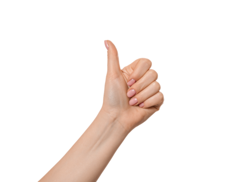 Female hand like, thumbs up, isolate