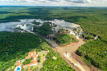 Fototapeta na wymiar the largest system of waterfalls on Earth Iguazu view from a helicopter