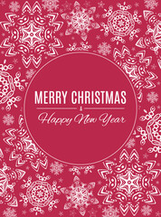 Hello winter. Winter white snowflakes on viva magenta background. Christmas and New year banner.