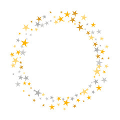 Modern silver and gold starburst scatter design. Many stardust spangles Noel decoration elements. Isolated star burst illustration. Sparkle elements greeting decor.