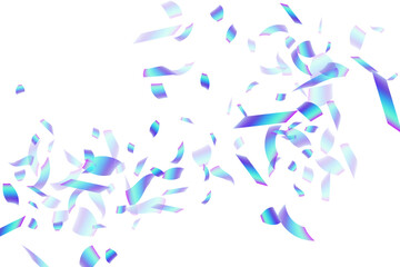 Luxury falling confetti scatter vector background. Blue  hologram elements festival vector. Surprise burst party confetti. Holiday celebration decoration illustration. Random pieces.