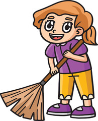 Earth Day Girl Sweeping Cartoon Clipart 