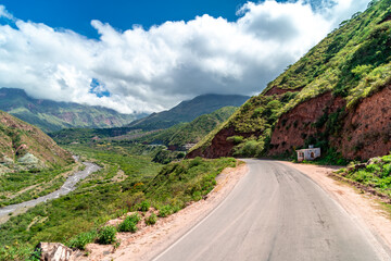 Naklejka premium asphalt road in the Andes mountains in the nature of South America