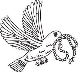 Christian Dove with Rosary Isolated Coloring Page