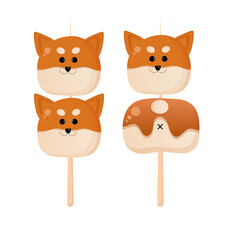 Cute Japanese sweet , dango in a red panda form isolated on the white background. Vector illustration	