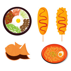 Korean cuisine food set. Asian street food.