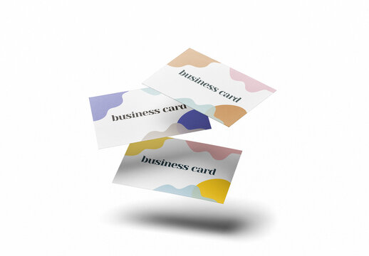 Three Business Cards Mockup Floating With a Shadow and Customizable Background