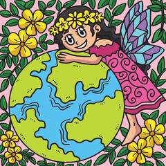 Earth Day Mother Nature Colored Cartoon 