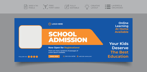 Fototapeta na wymiar School admission social media cover or web banner template