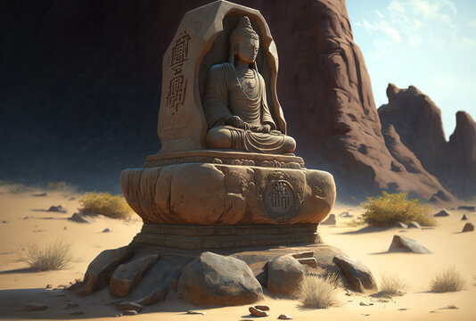Zen like Buddha stone carvings. Generative AI
