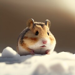 Hamster im Schnee Nahaufnahme Poster, AI generativ