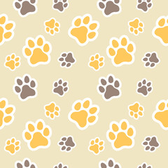 Dog and Cat paw seamless pattern vector doodle abstract animal footprint background for fabric, texture and wallpaper illustration for digital and print materials.