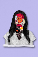 Creative photo 3d collage artwork poster postcard of strange person without face consist many...