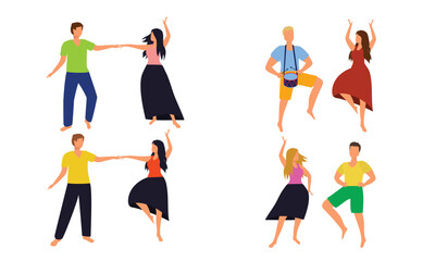 Fototapeta na wymiar A set of a couple of people are dancing. Man and woman dance in a pair. Vector illustration.