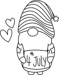 Gnome Outline Patriotic Fourth Of July 