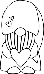 Gnome Outline Valentine Day Heart 